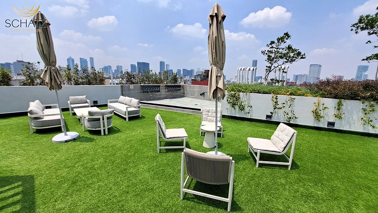 Super Chic Depa p/5 con Rooftop Pool y Gym en Roma Norte