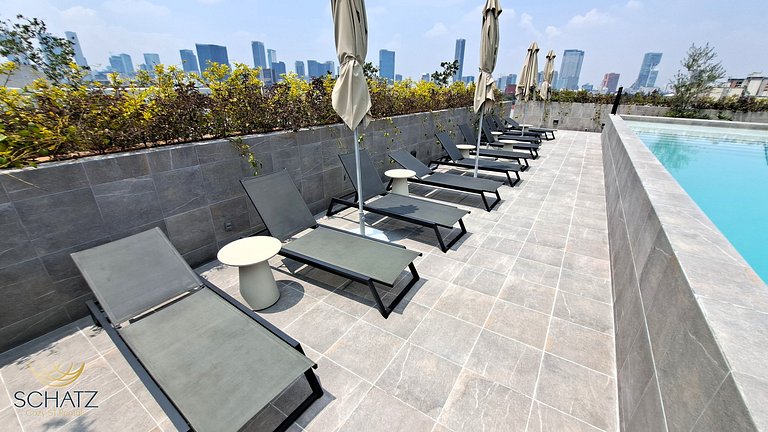 Super Chic Depa p/5 con Rooftop Pool y Gym en Roma Norte