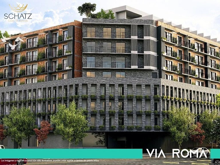 Super Chic Depa p/5 con Rooftop Pool y Gym en Roma Norte