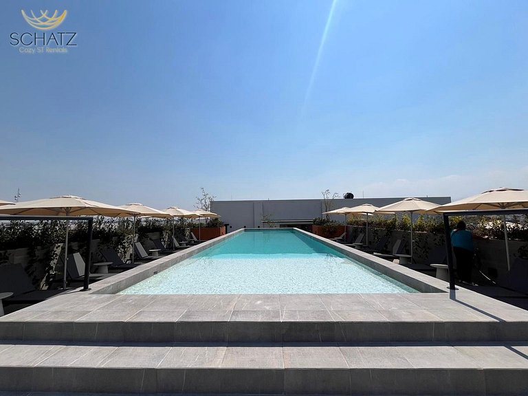 Super Chic Depa p/5 con Rooftop Pool y Gym en Roma Norte